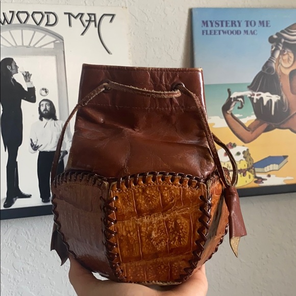 Vintage Handbags - Vintage 1920s Leather Croc Bucket Mini Purse